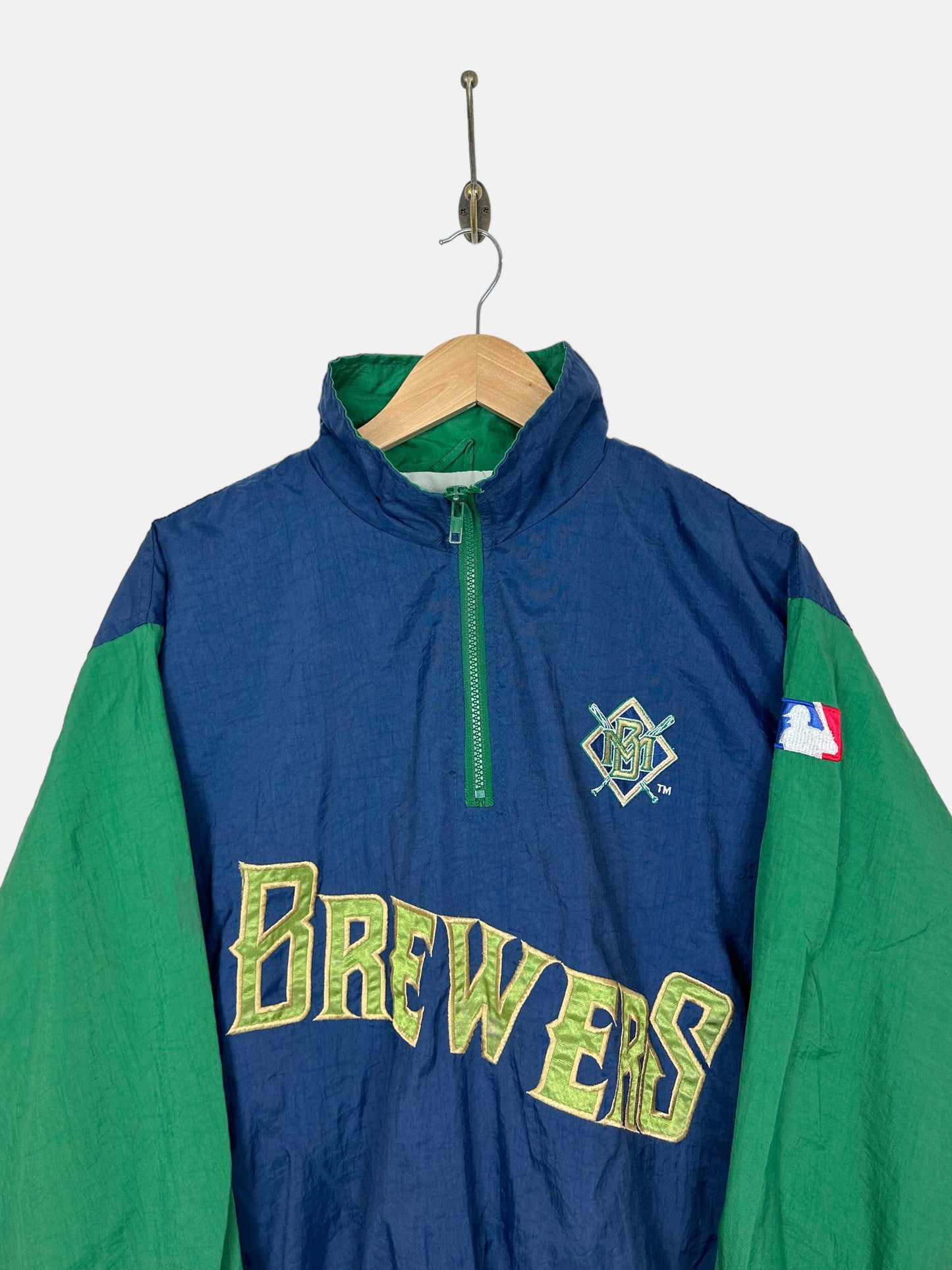 90's Milwaukee Brewers MLB Embroidered Vintage Quarterzip Jacket Size 6-8