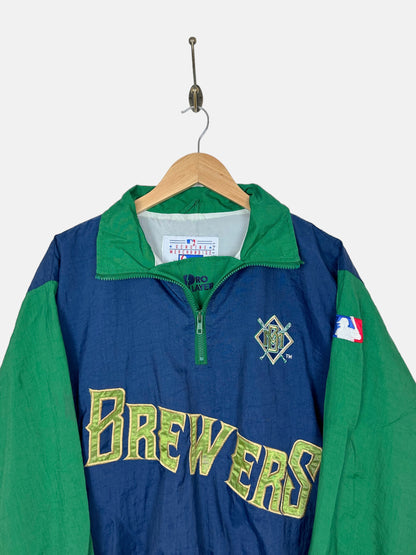 90's Milwaukee Brewers MLB Embroidered Vintage Quarterzip Jacket Size 6-8