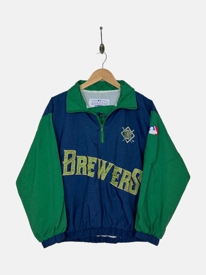 90's Milwaukee Brewers MLB Embroidered Vintage Quarterzip Jacket Size 6-8