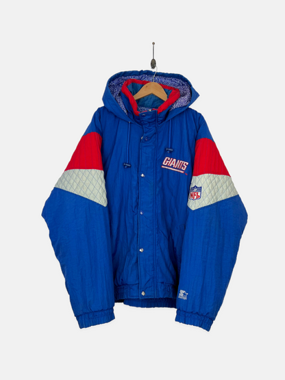 90's New York Giants Starter NFL Embroidered Puffer Jacket with Hood Size 2XL