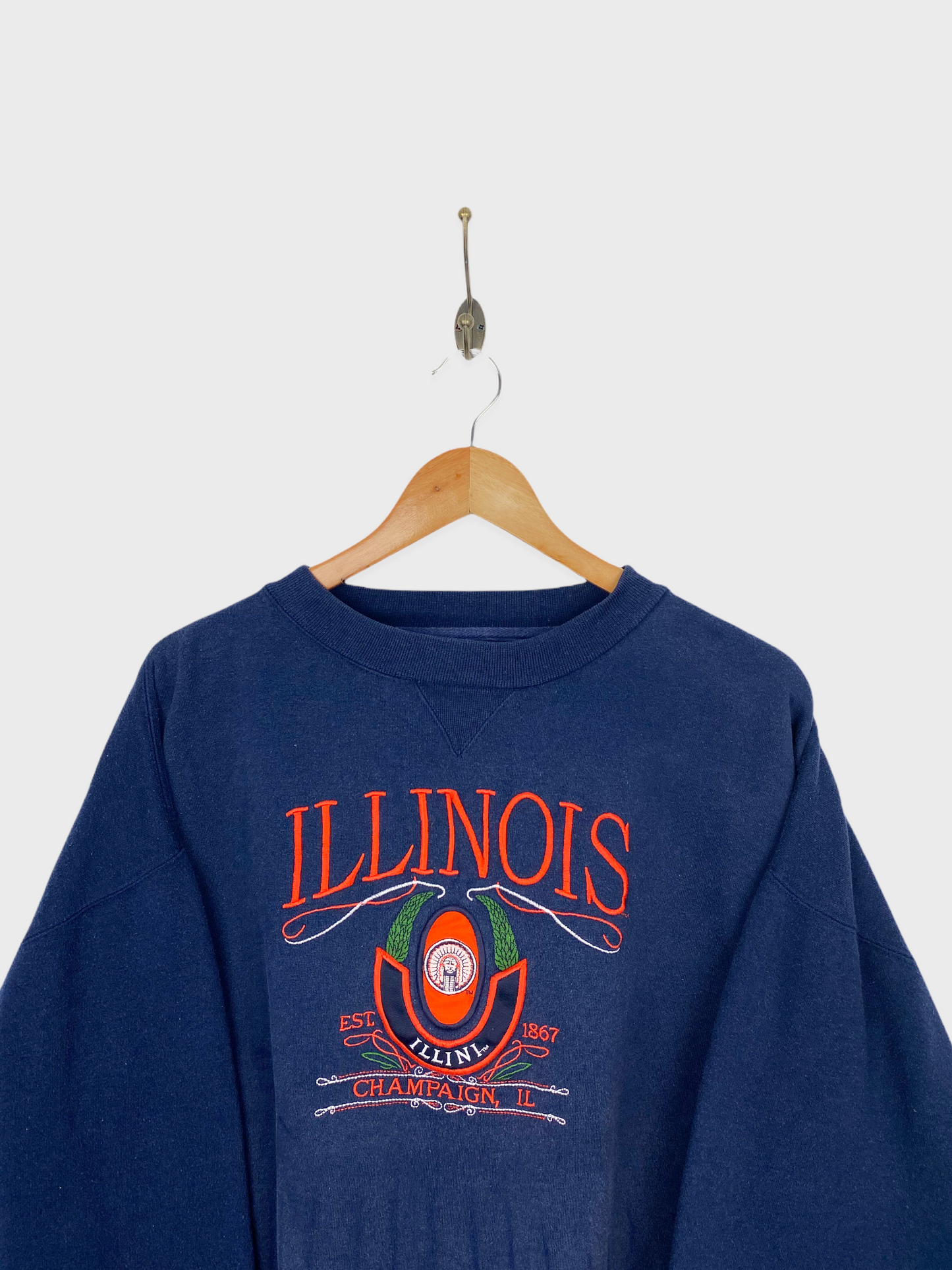 90's Illinois University Illini Embroidered Sweatshirt Size M