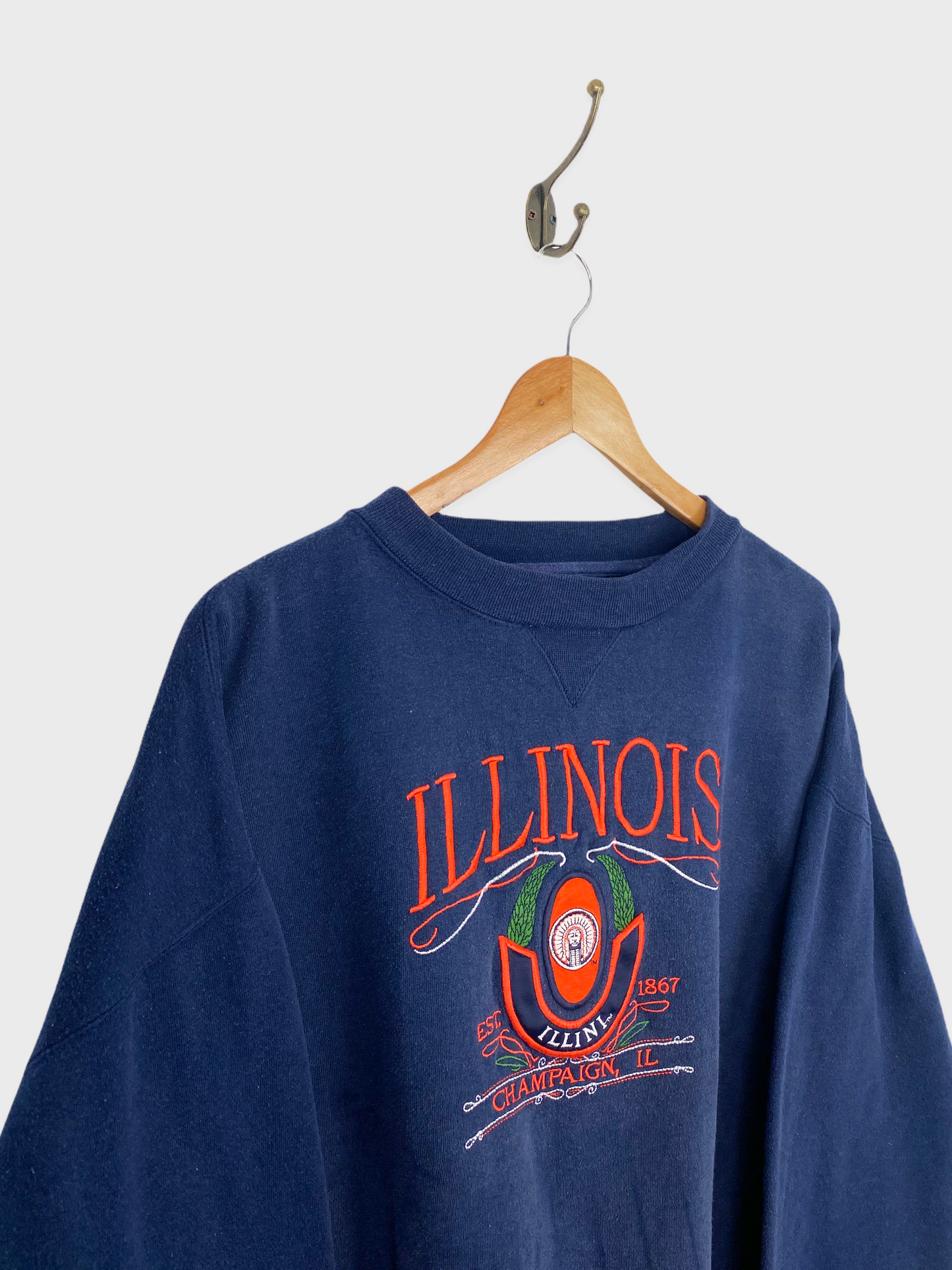 90's Illinois University Illini Embroidered Sweatshirt Size M